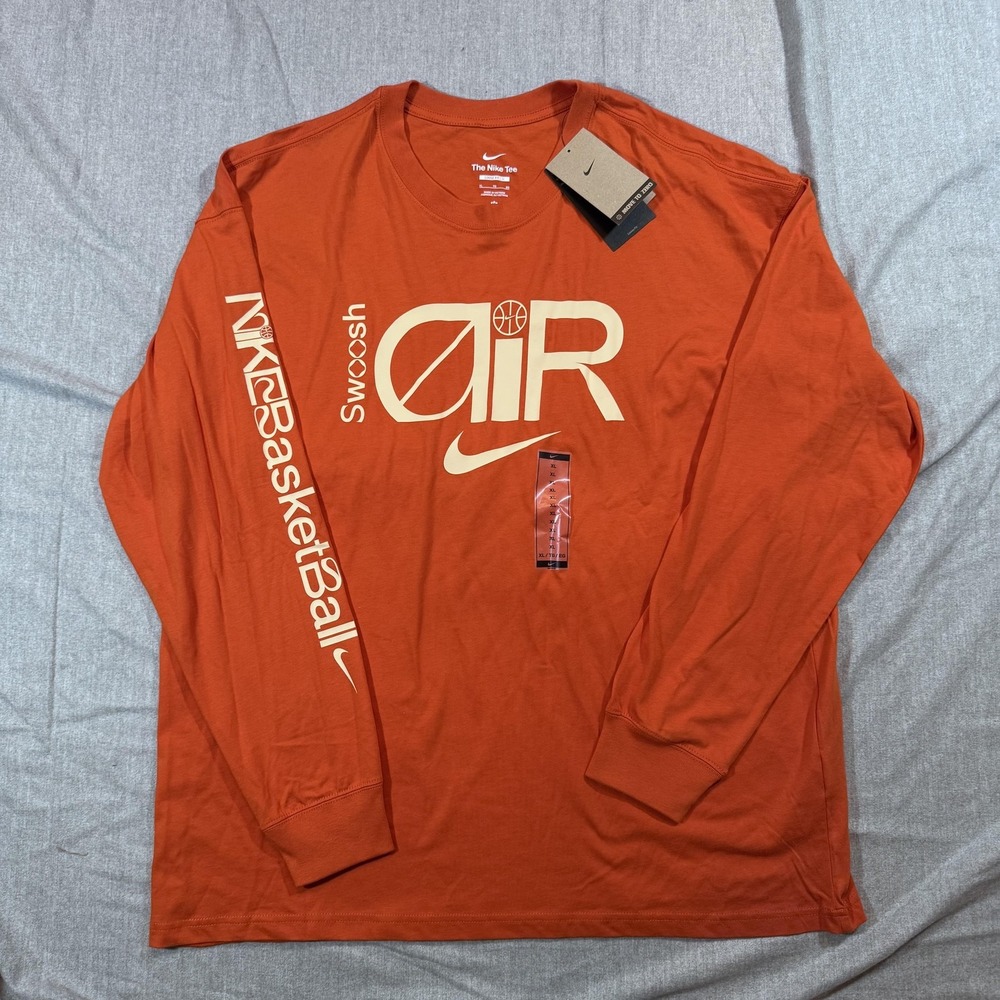 Nike Air Swoosh Shirt Mens XL Orange Basketball Long Sleeve NBA Move To Zero New